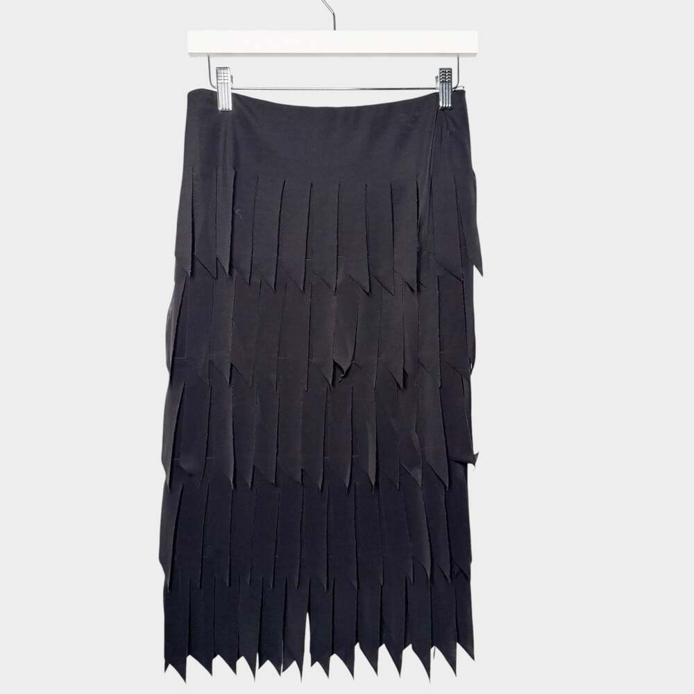 Tadashi Black Tiered Fringe Skirt Style Size S